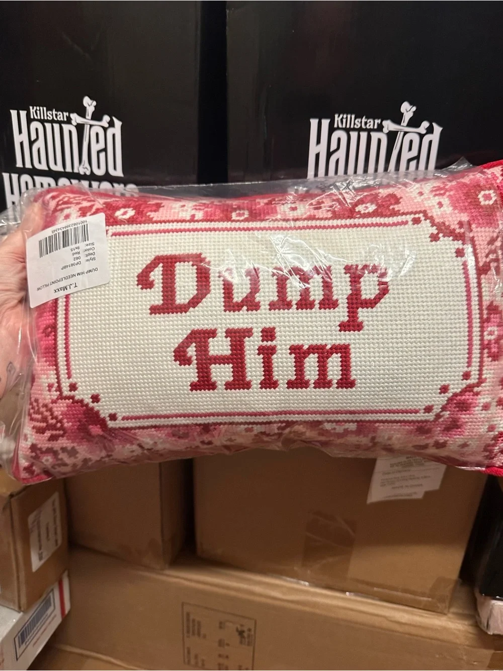 'Dump Him' Pink & White Needlepoint Pillow